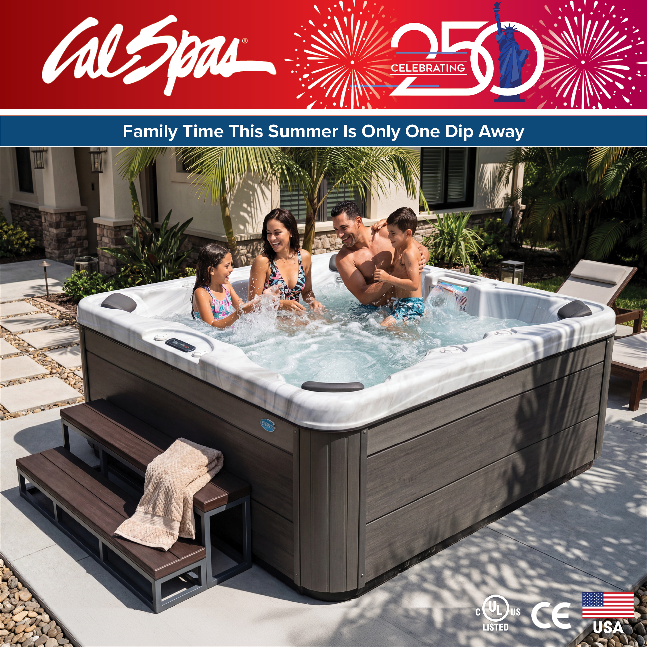Calspas hot tub being used in a family setting - Wellington